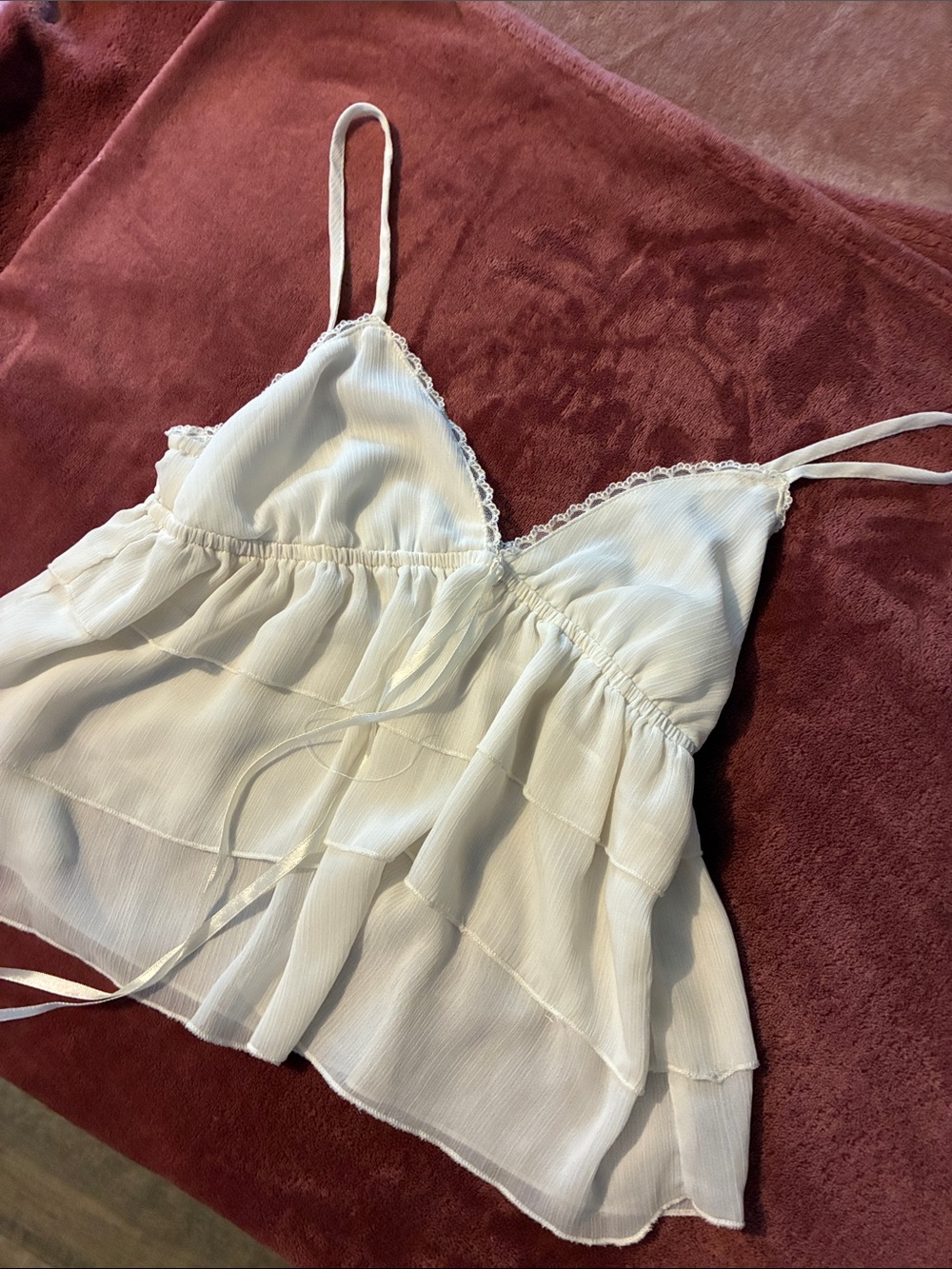 Delicate White Lace-Trim Tiered Camisole